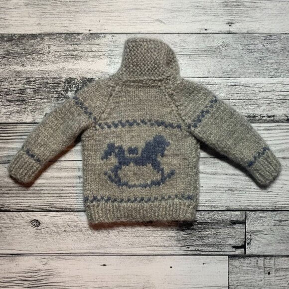 Vintage Chunky Hand Knit Cowichan Sweater Full Zip Cardigan Sweater - Picture 4 of 8